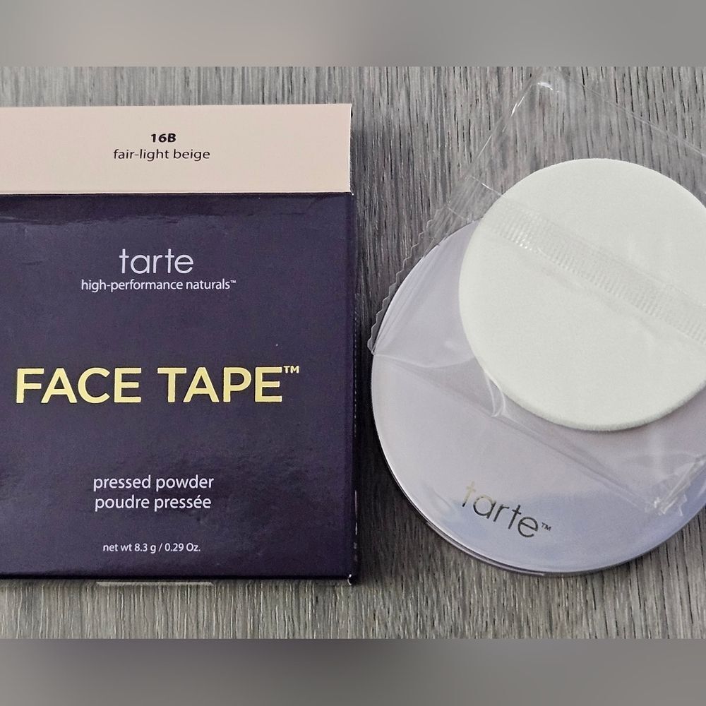 TARTE FACE TAPE Pressed Powder In Fair Light Beige 16B 8.3g NEW IN BOX W PUFF - Picture 3 of 16